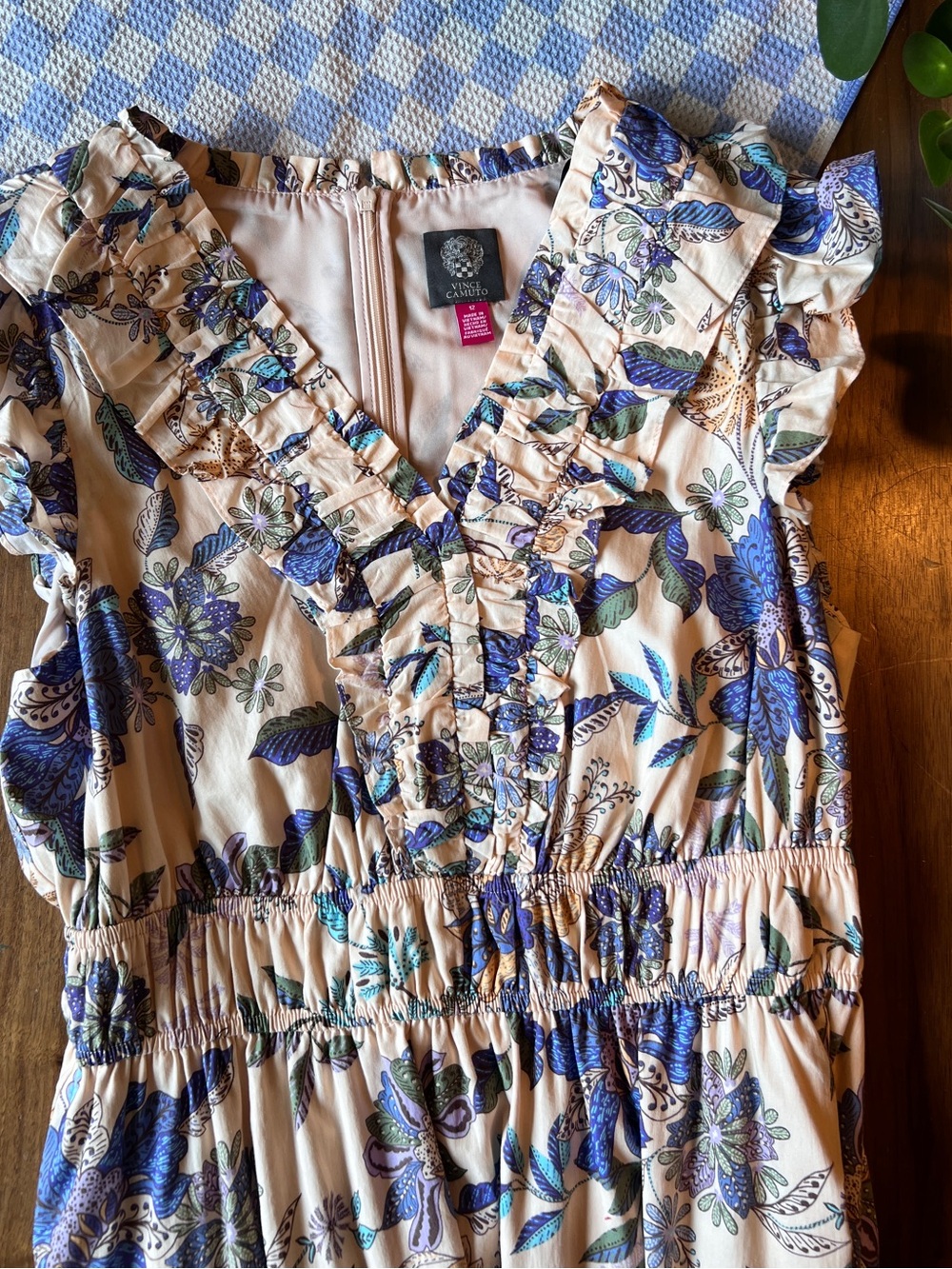 Floral Ruffle V-Neck Midi Dress in Peach and Purple